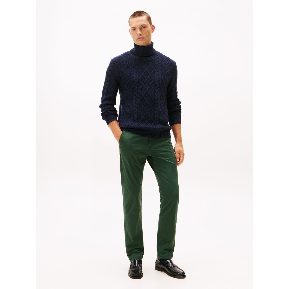 TOMMY HILFIGER - Pantalón verde chino Denton recto de sarga Tommy Hilfiger