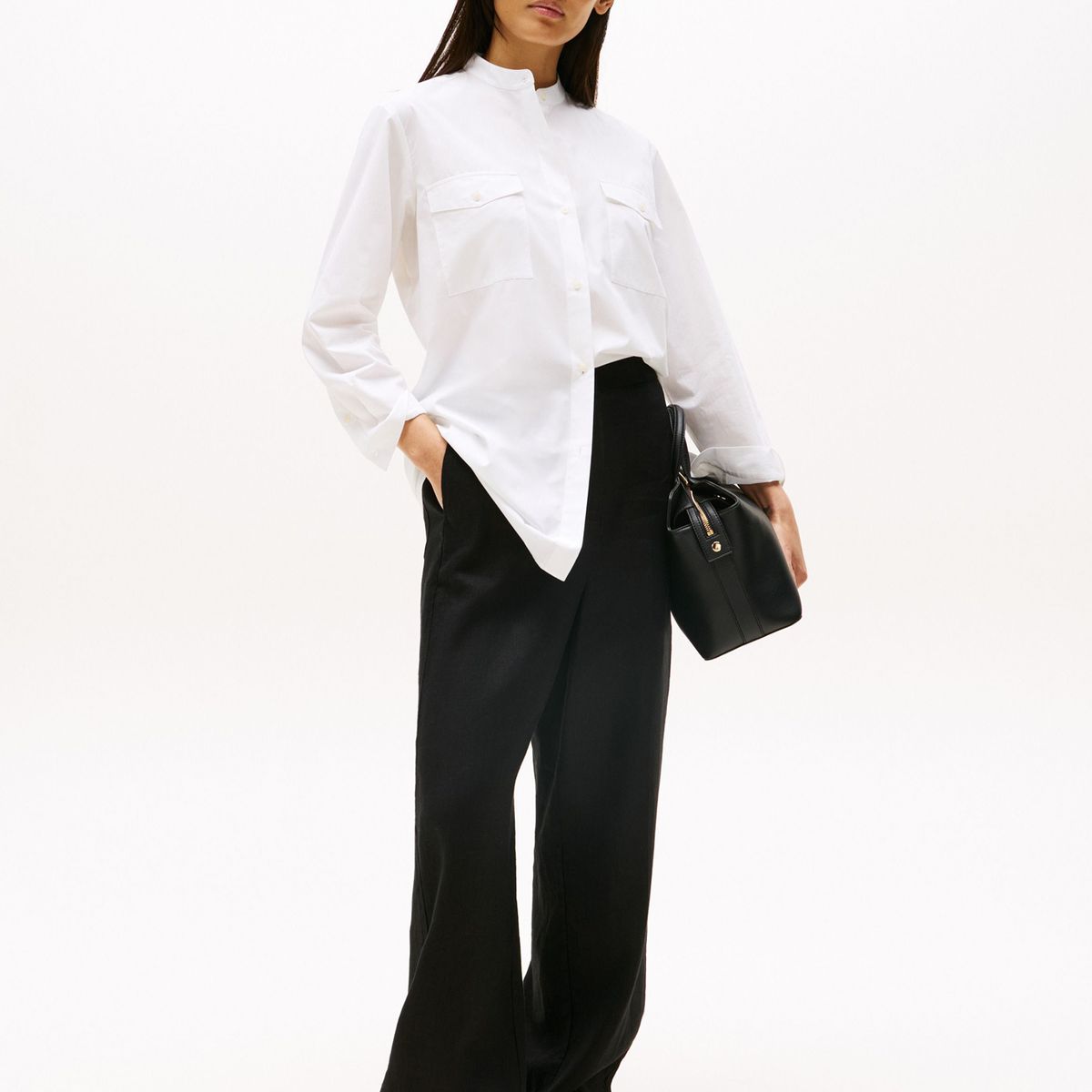 TOMMY HILFIGER - Pantalón negro recto de traje en mezcla de lino Tommy Hilfiger