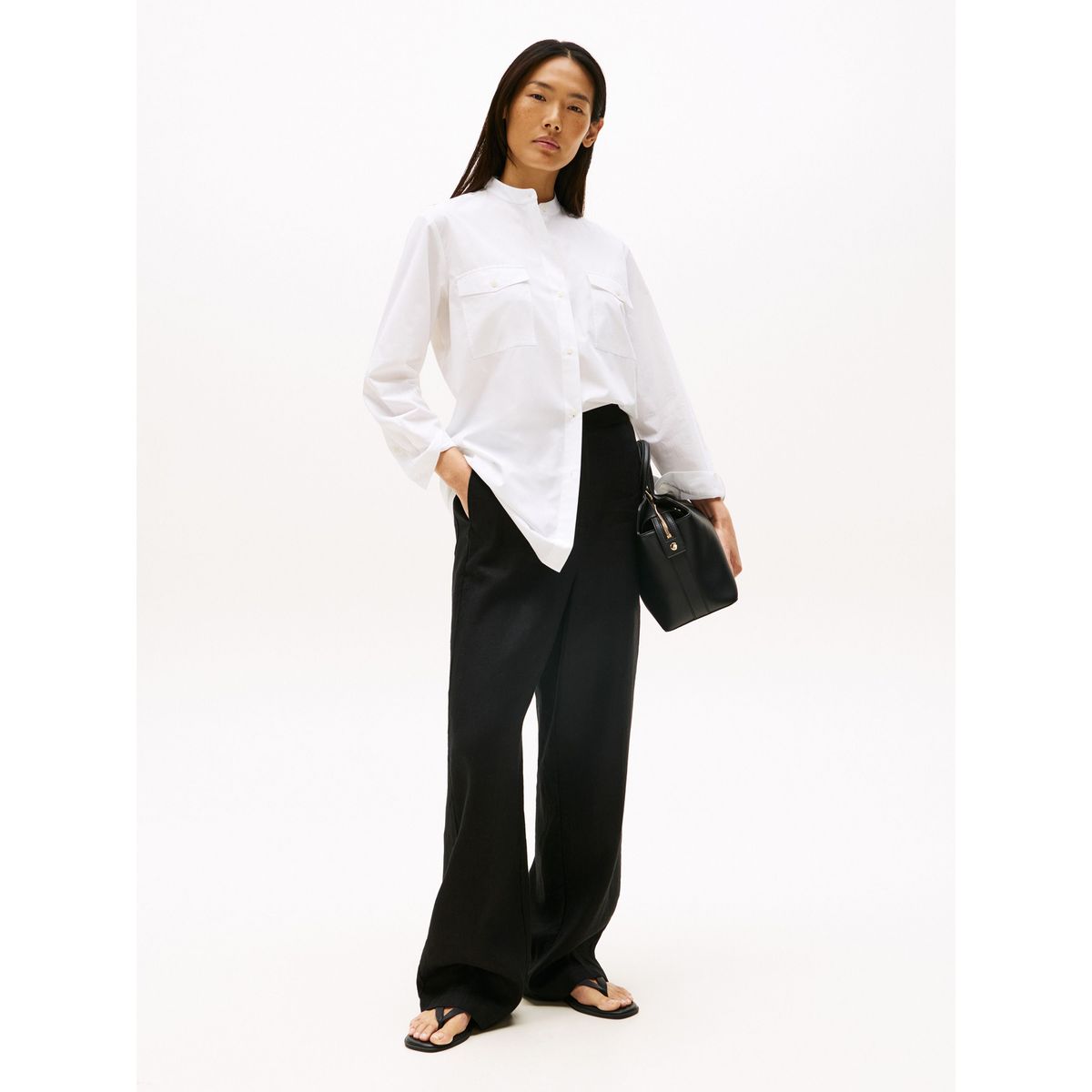 TOMMY HILFIGER - Pantalón negro recto de traje en mezcla de lino Tommy Hilfiger