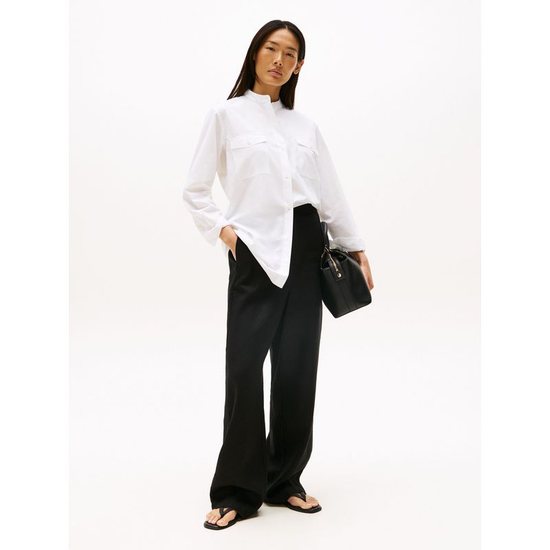 TOMMY HILFIGER - Pantalón negro recto de traje en mezcla de lino Tommy Hilfiger