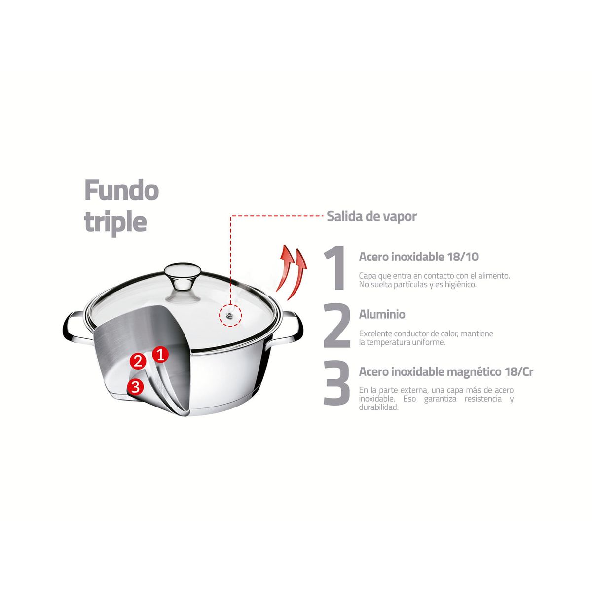 TRAMONTINA - Olla Allegra con mango de acero inoxidable con fondo triple y tapa de vidrio de 16 cm y 2,1 L Tramontina
