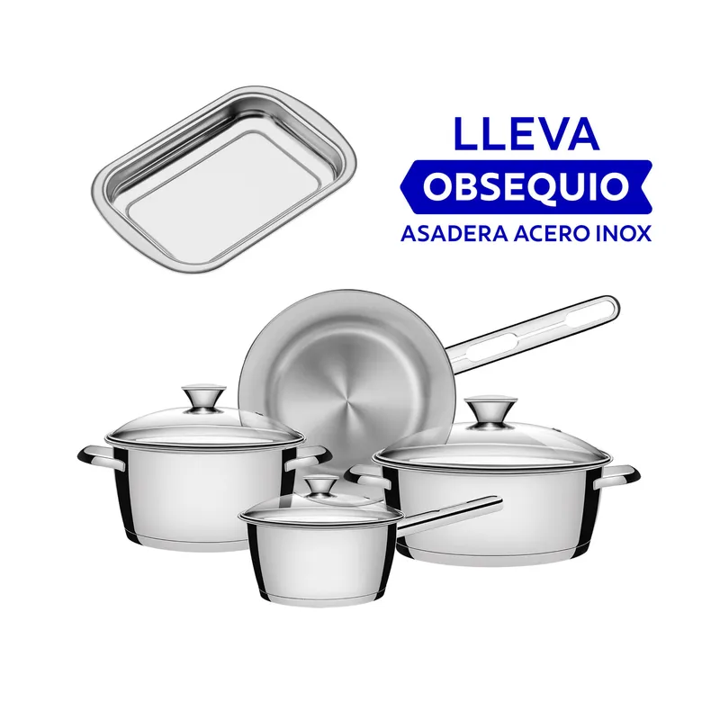 TRAMONTINA - Juego de Ollas Tramontina Allegra en Acero Inoxidable de 4 Pzs