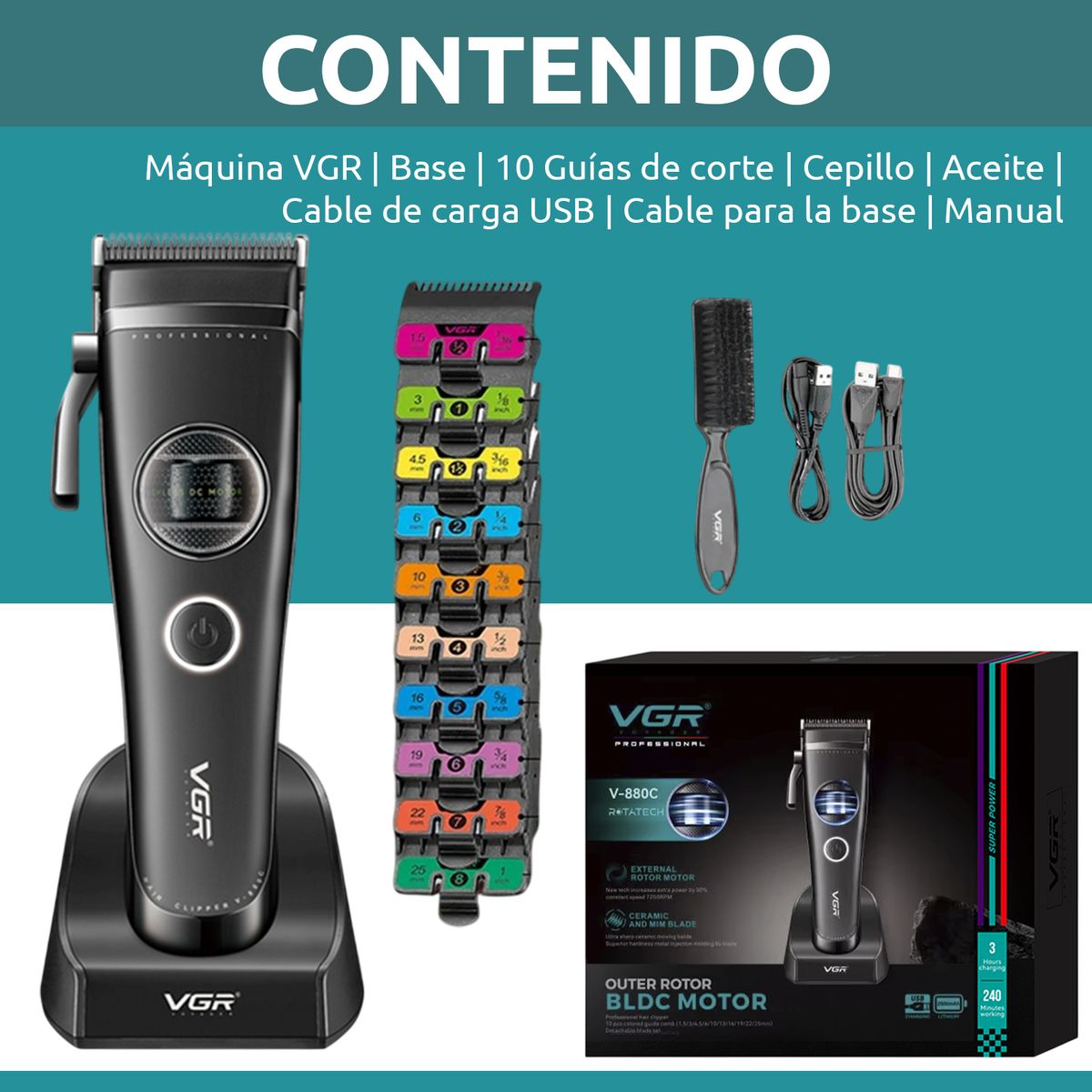 VGR - Máquina Cortar Pelo VGR V-880C Motor Rotatech BLDC 7200RPM Color Negro