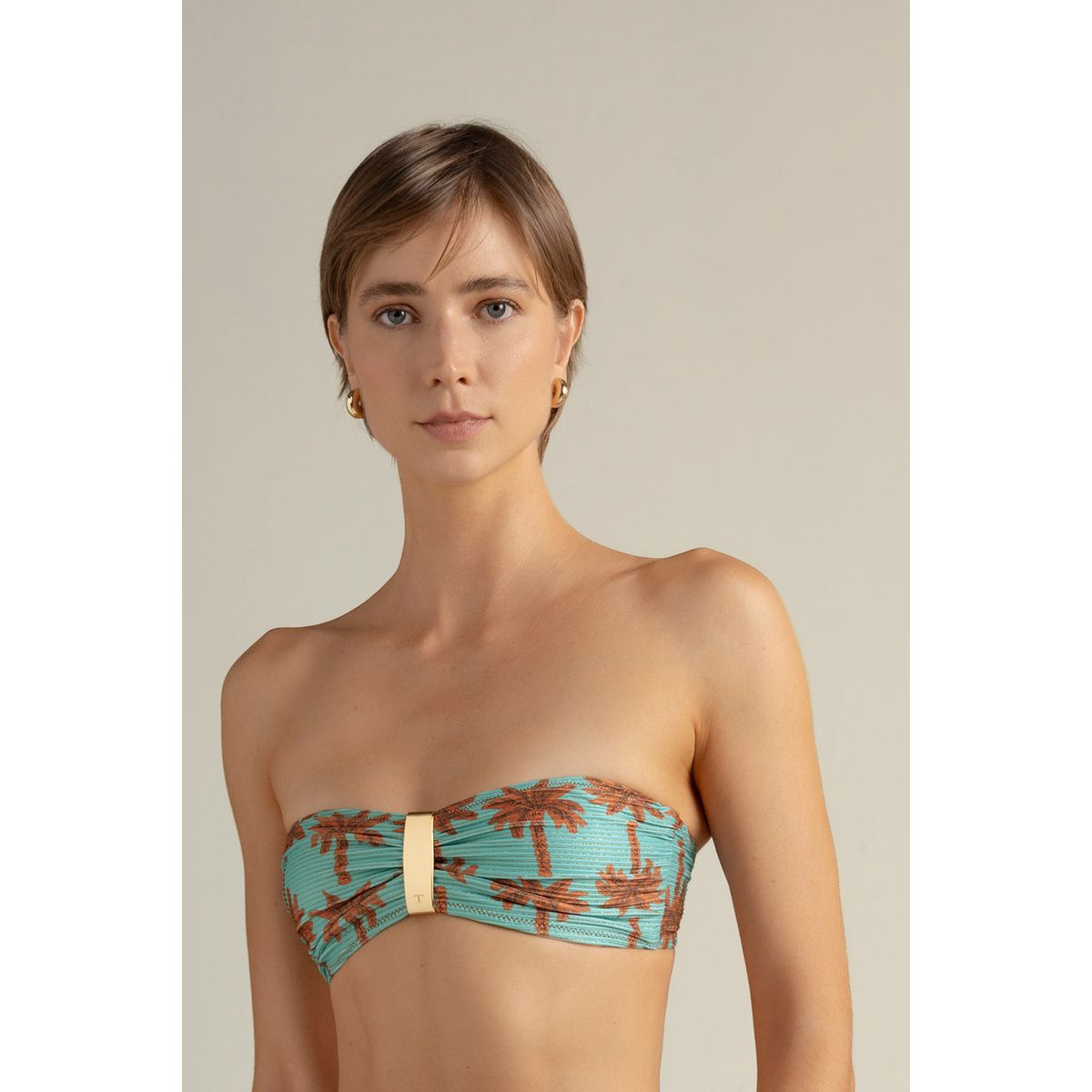TOUCHE BALNEAIRE - Bikini top strapless estampado de palmeras azul 0B44061