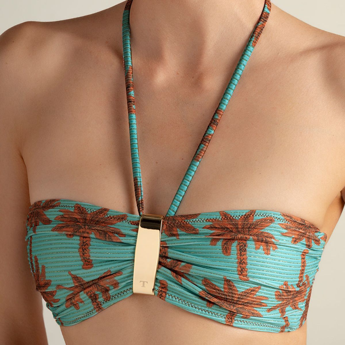 TOUCHE BALNEAIRE - Bikini top strapless estampado de palmeras azul 0B44061