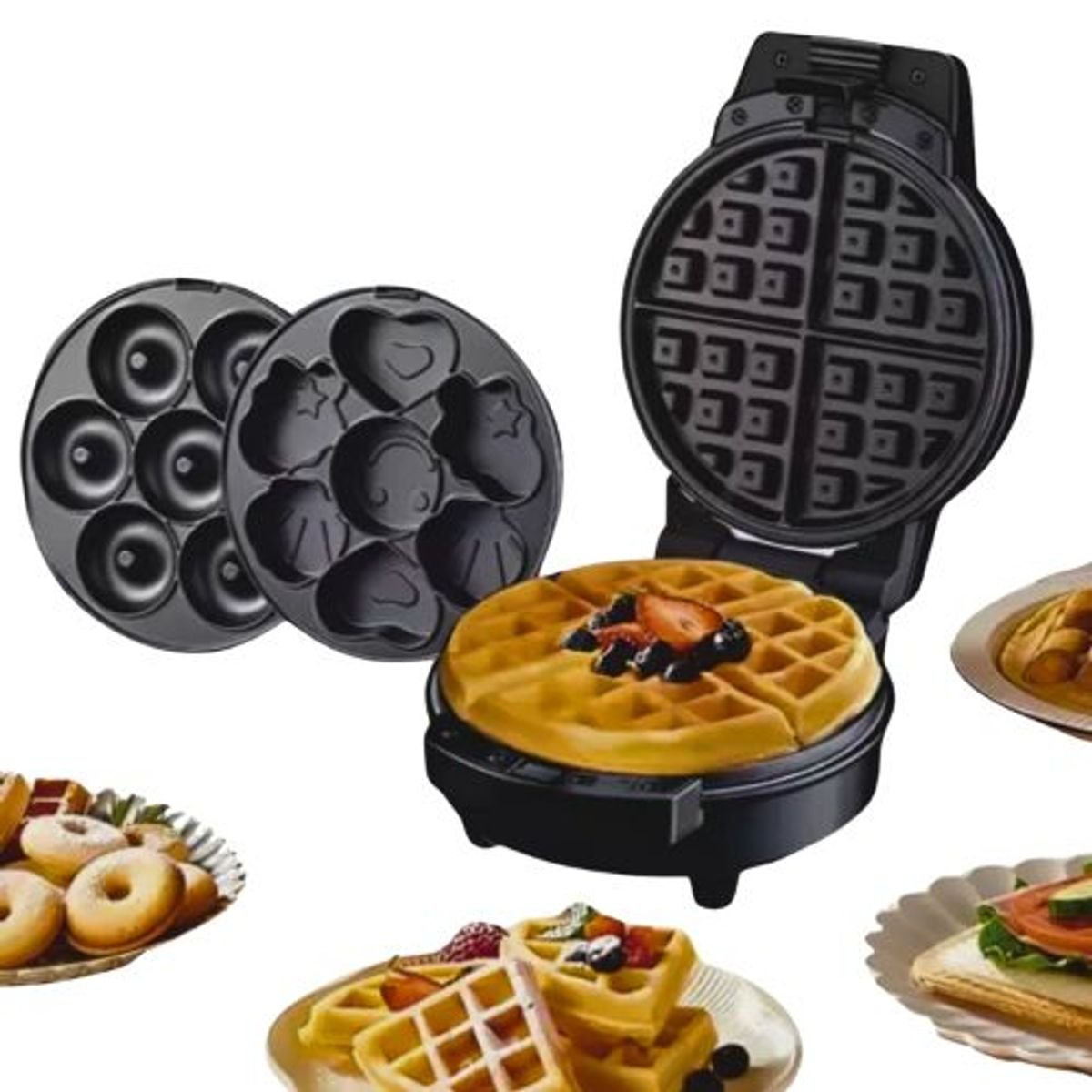 SOKANY - Waflera 3 En 1 Antiadherente Con Molde Para Donas Y Figuras
