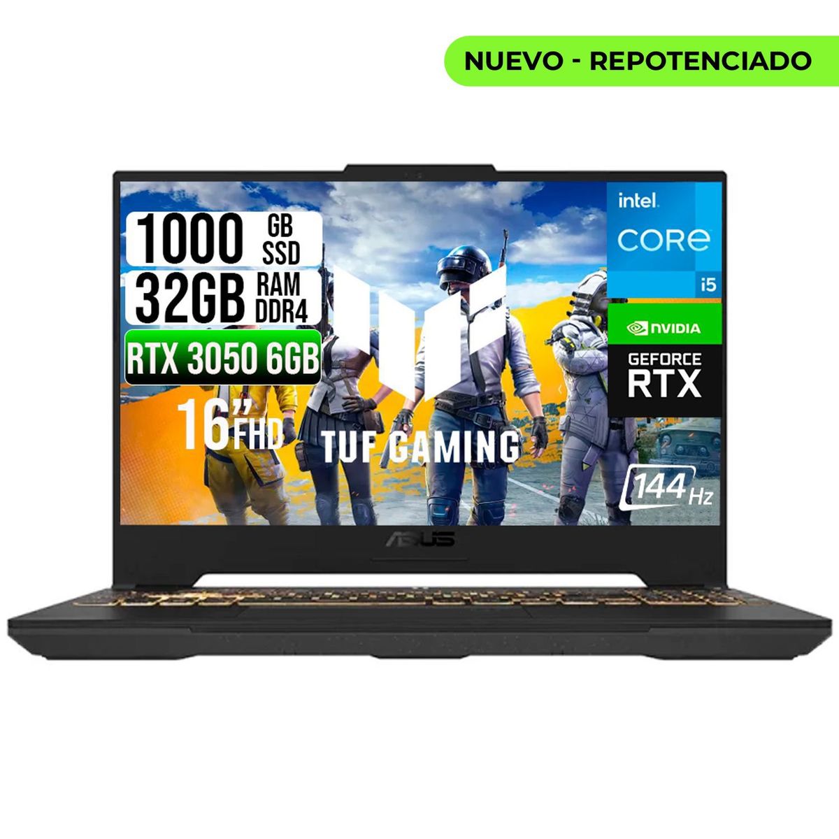 ASUS - PORTATIL ASUS TUF INTEL CORE 5-210H RTX 3050 6GB SSD 1TB RAM 32GB 16" WUXGA 144HZ