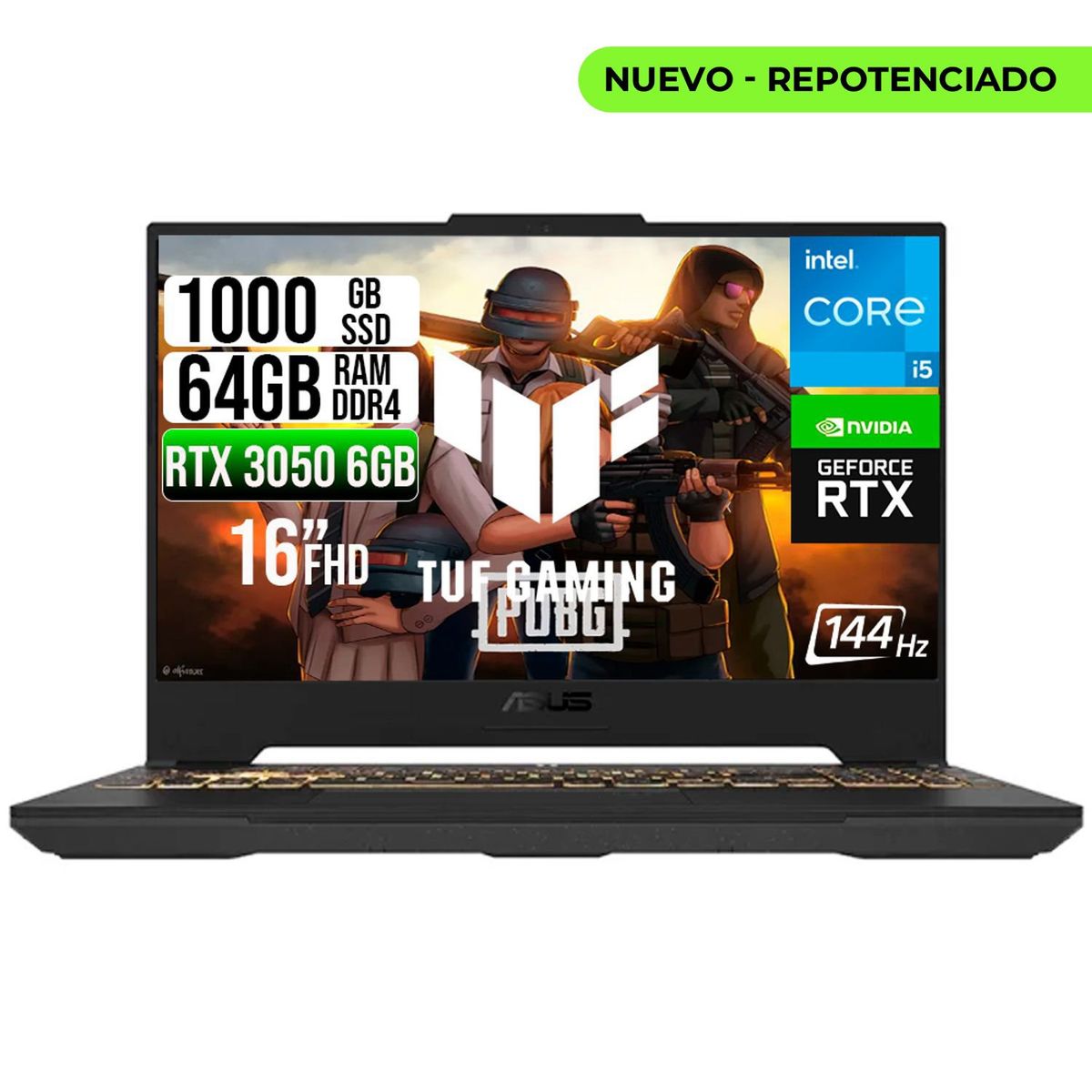 ASUS - PORTATIL ASUS TUF INTEL CORE 5-210H RTX 3050 6GB SSD 1TB RAM 64GB 16" WUXGA 144HZ