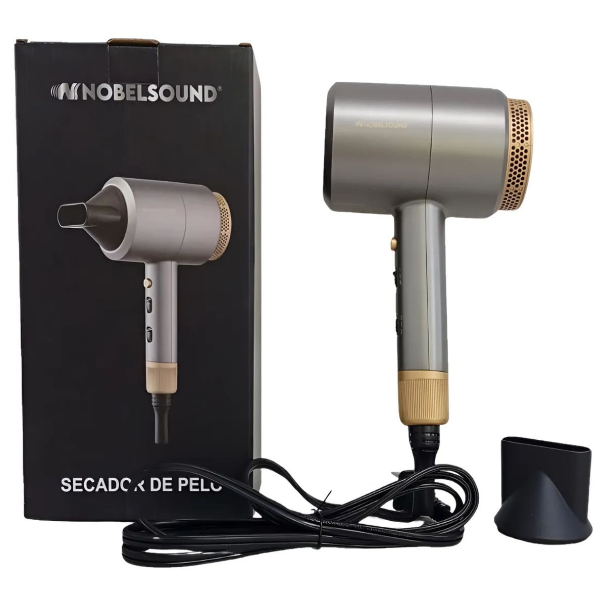 NOBELSOUND - Secador De Pelo Silencioso Color Gris Oscuro Iones Negativos