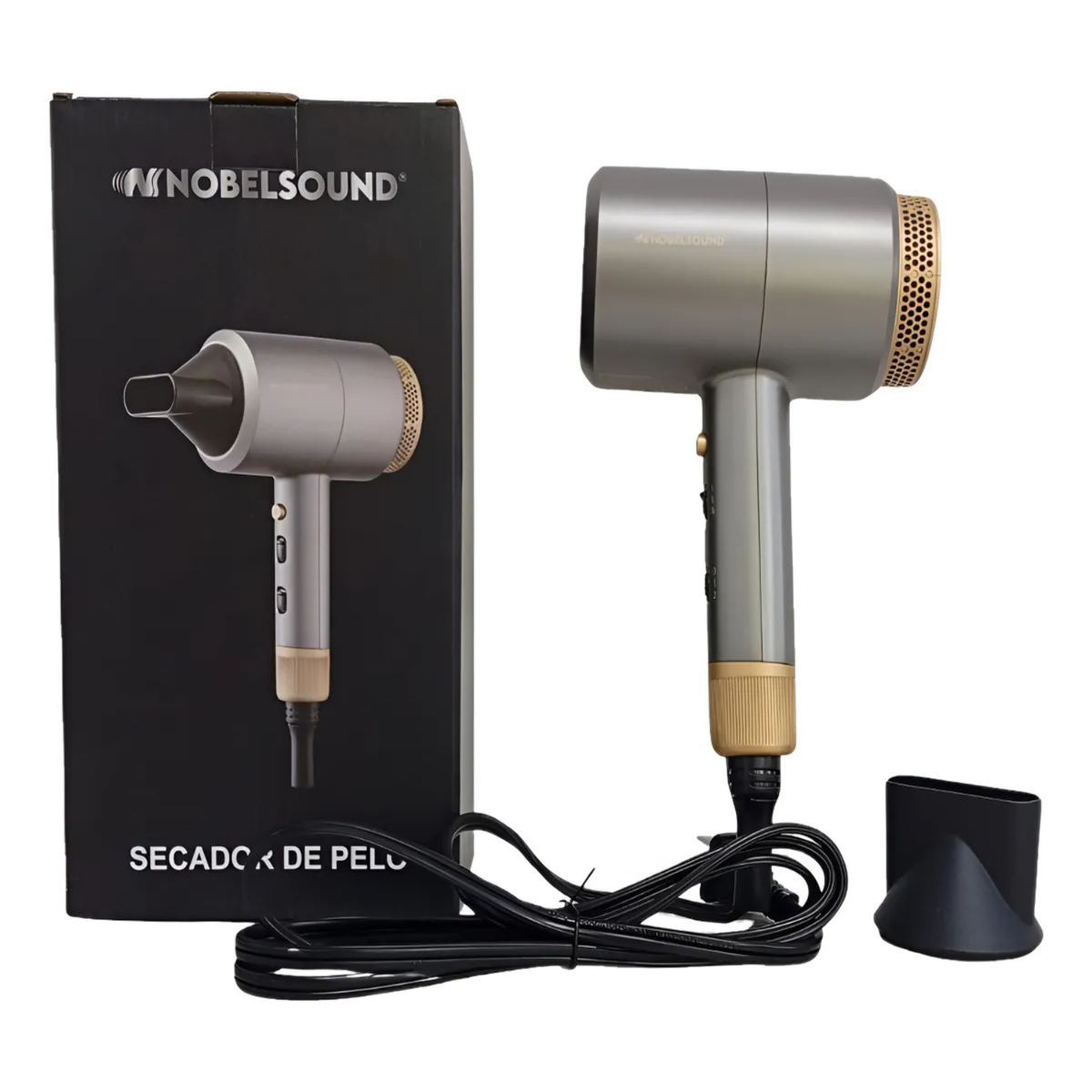 NOBELSOUND - Secador De Pelo Silencioso Color Gris Oscuro Iones Negativos