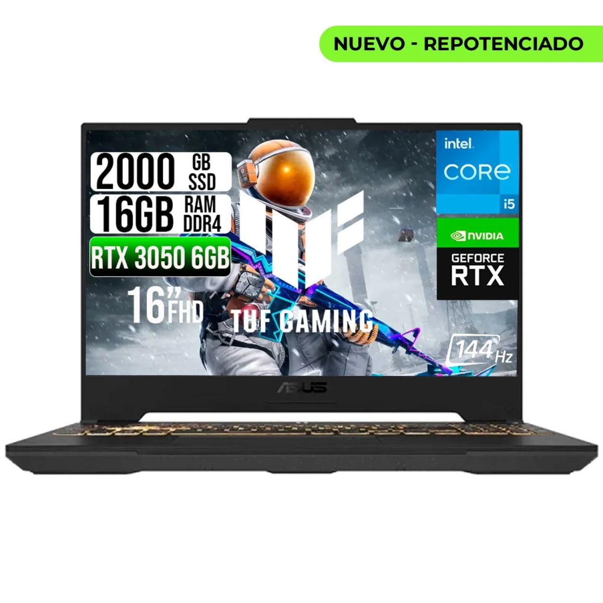 ASUS - PORTATIL ASUS TUF INTEL CORE 5-210H RTX 3050 6GB SSD 2TB RAM 16GB 16" WUXGA 144HZ