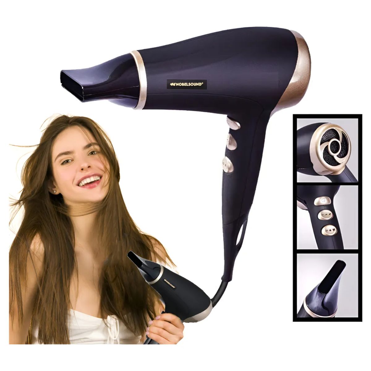 NOBELSOUND - Secador De Pelo Silencioso Color Negro Iones Negativos