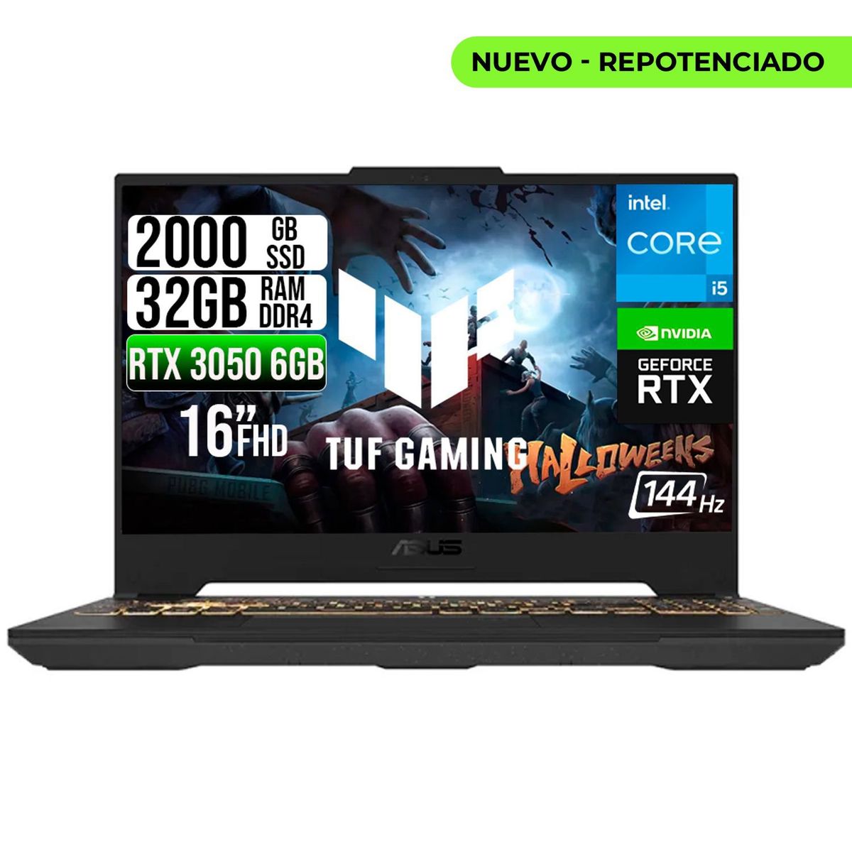 ASUS - PORTATIL ASUS TUF INTEL CORE 5-210H RTX 3050 6GB SSD 2TB RAM 32GB 16" WUXGA 144HZ