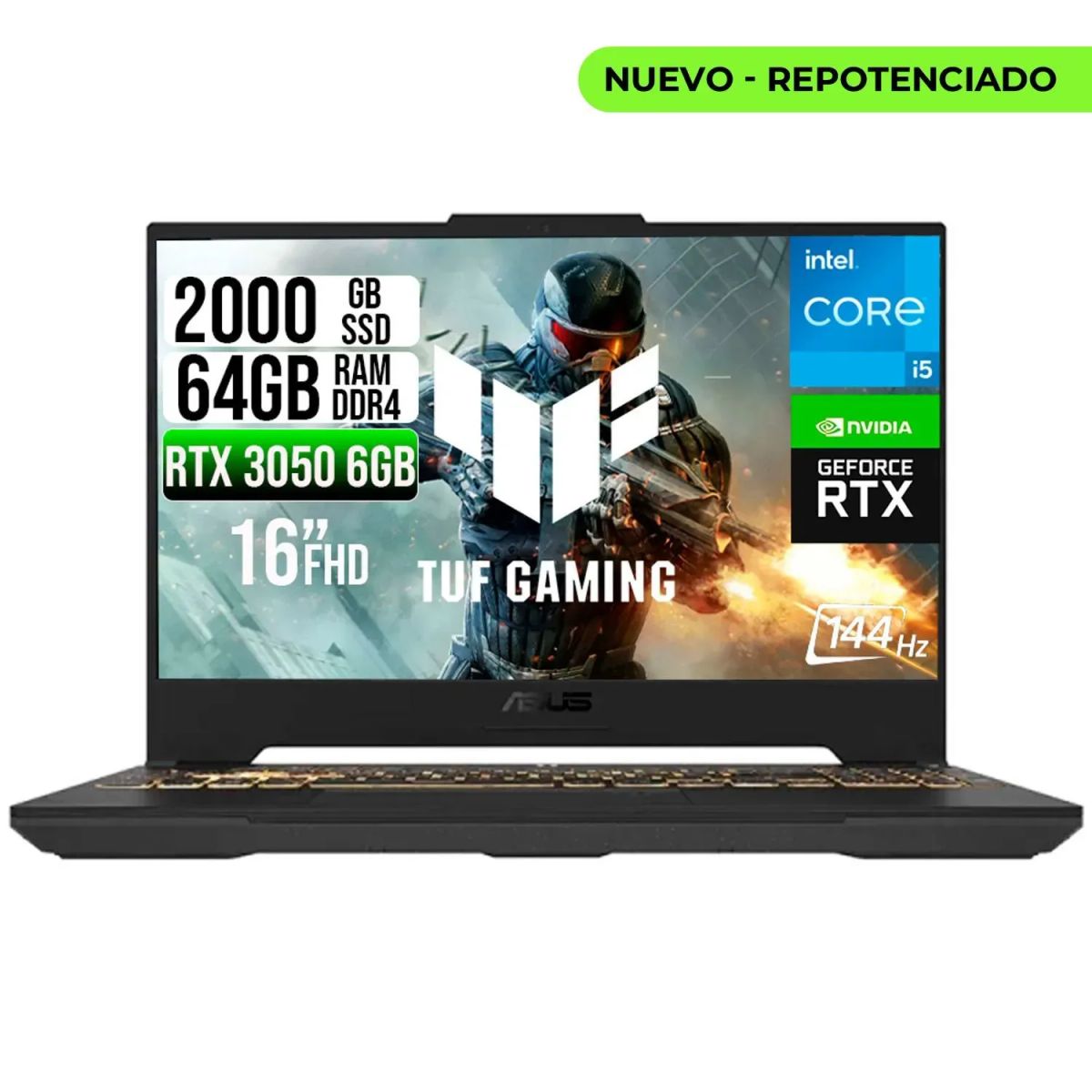ASUS - PORTATIL ASUS TUF INTEL CORE 5-210H RTX 3050 6GB SSD 2TB RAM 64GB 16" WUXGA 144HZ