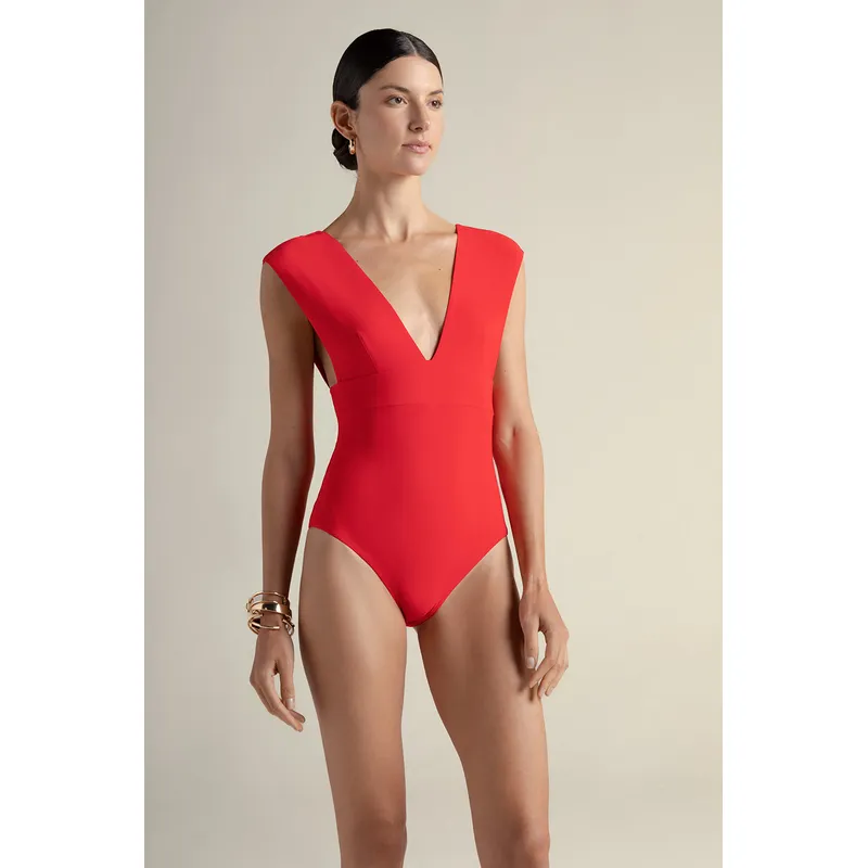 TOUCHE BALNEAIRE - Entero escote profundo en V color rojo 0E68R61