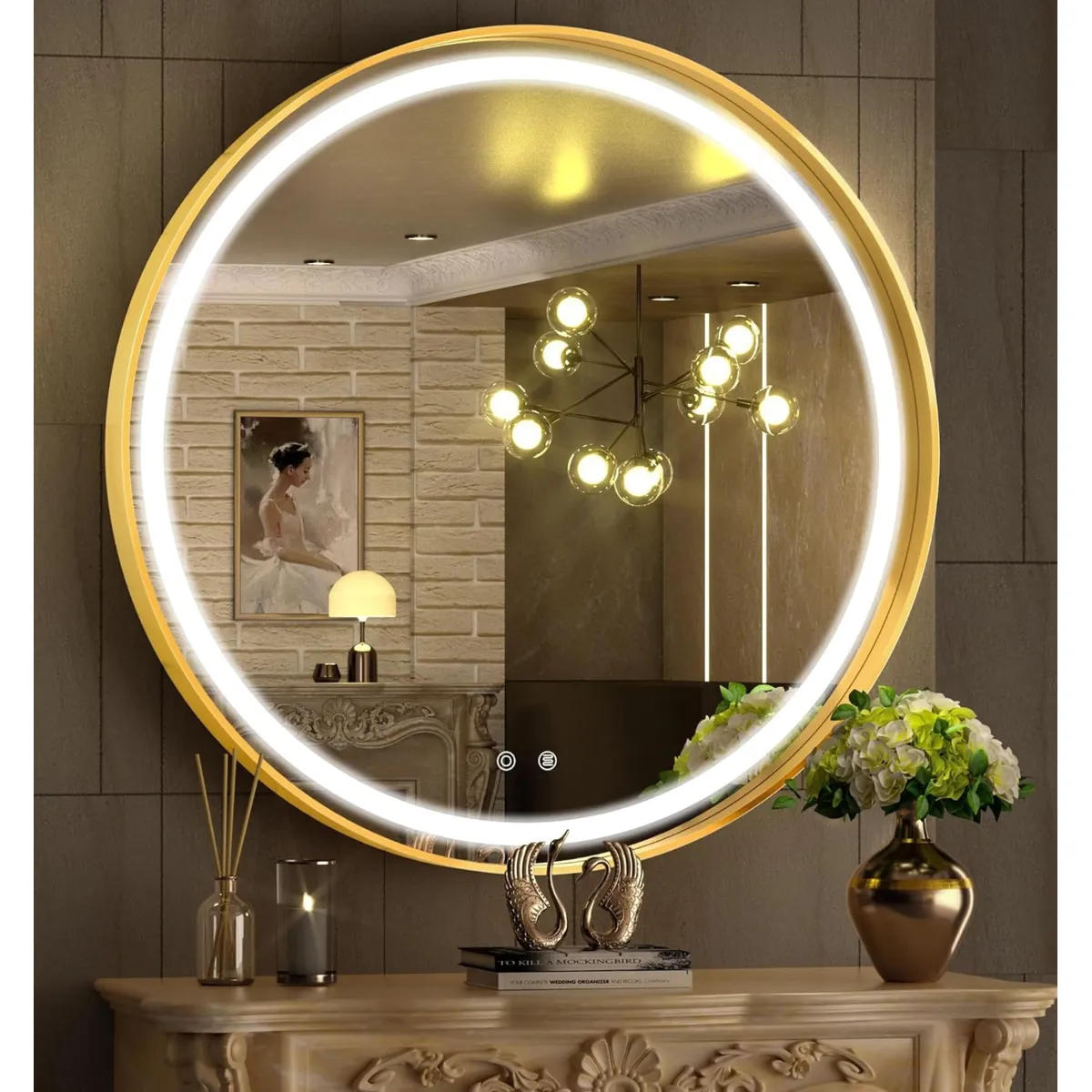 MOBLIHOUSE - Espejo Led Circular 70cm Iluminación Táctil Y Moderna