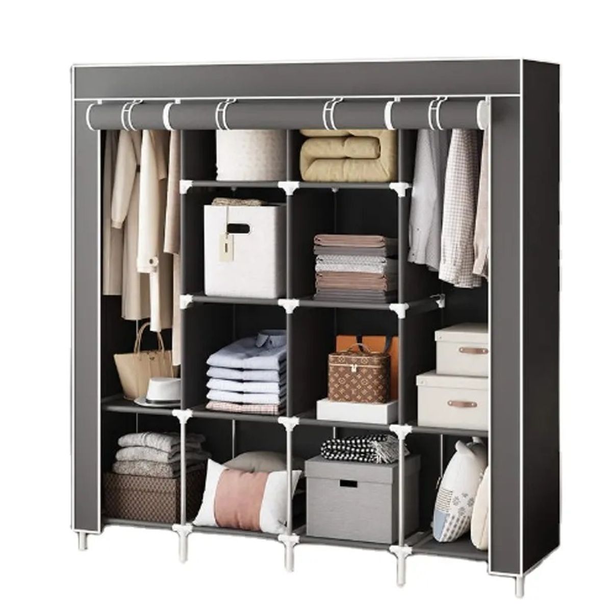 GENERICO - Armario de Tela con 4 Secciones: Organización Práctica y Elegante_.