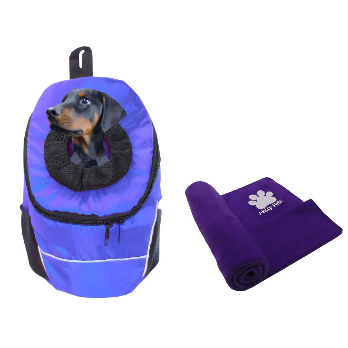 HALLY PET - Morral Cargador Ventana Med + Cobija Med Morado