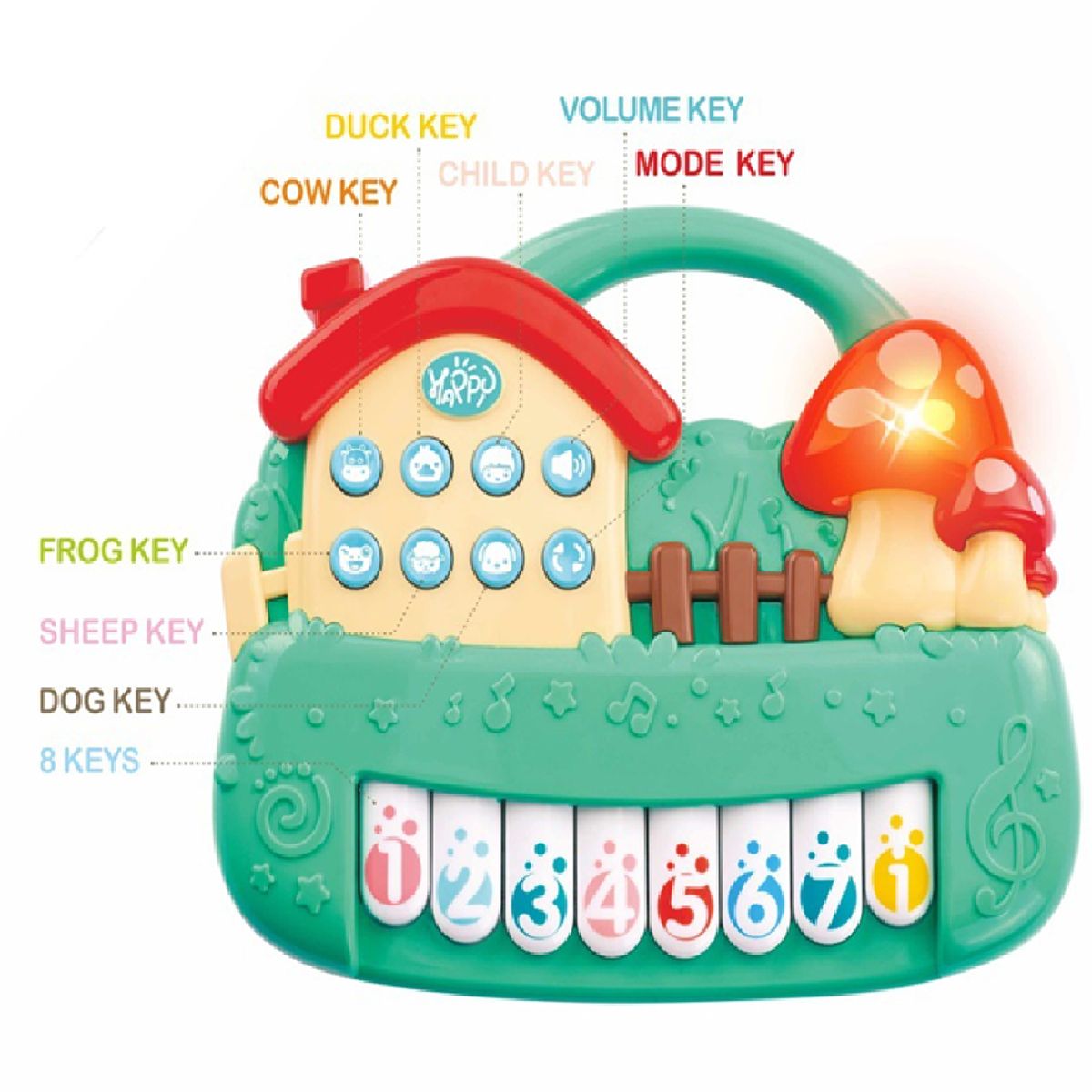 MARKET TOYS - Piano Infantil Con Forma Y Sonidos De Granja Luces + Sonidos