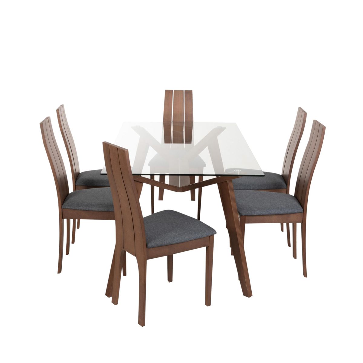 MUEBLES FIOTTI - Juego de comedor 6 puestos vidrio Caoba