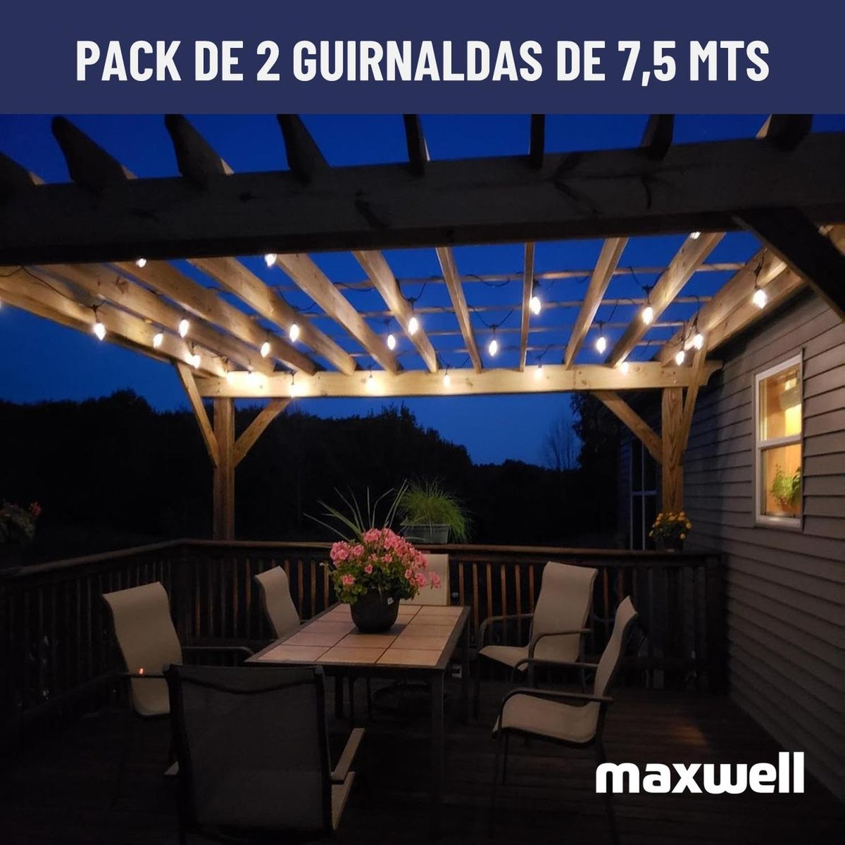 MAXWELL - Guirnalda Luces Solar 7,5mt Set x2 Maxwell + 10 Ampolletas