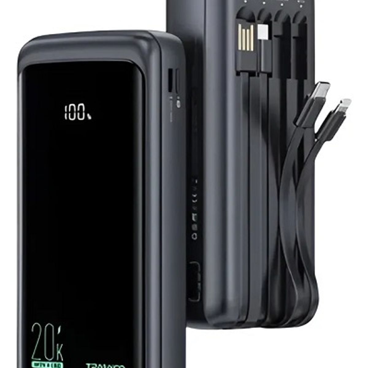 GENERICO - Power Bank 4 en 1 20000 mAh con Cables Integrados y Pantalla LED