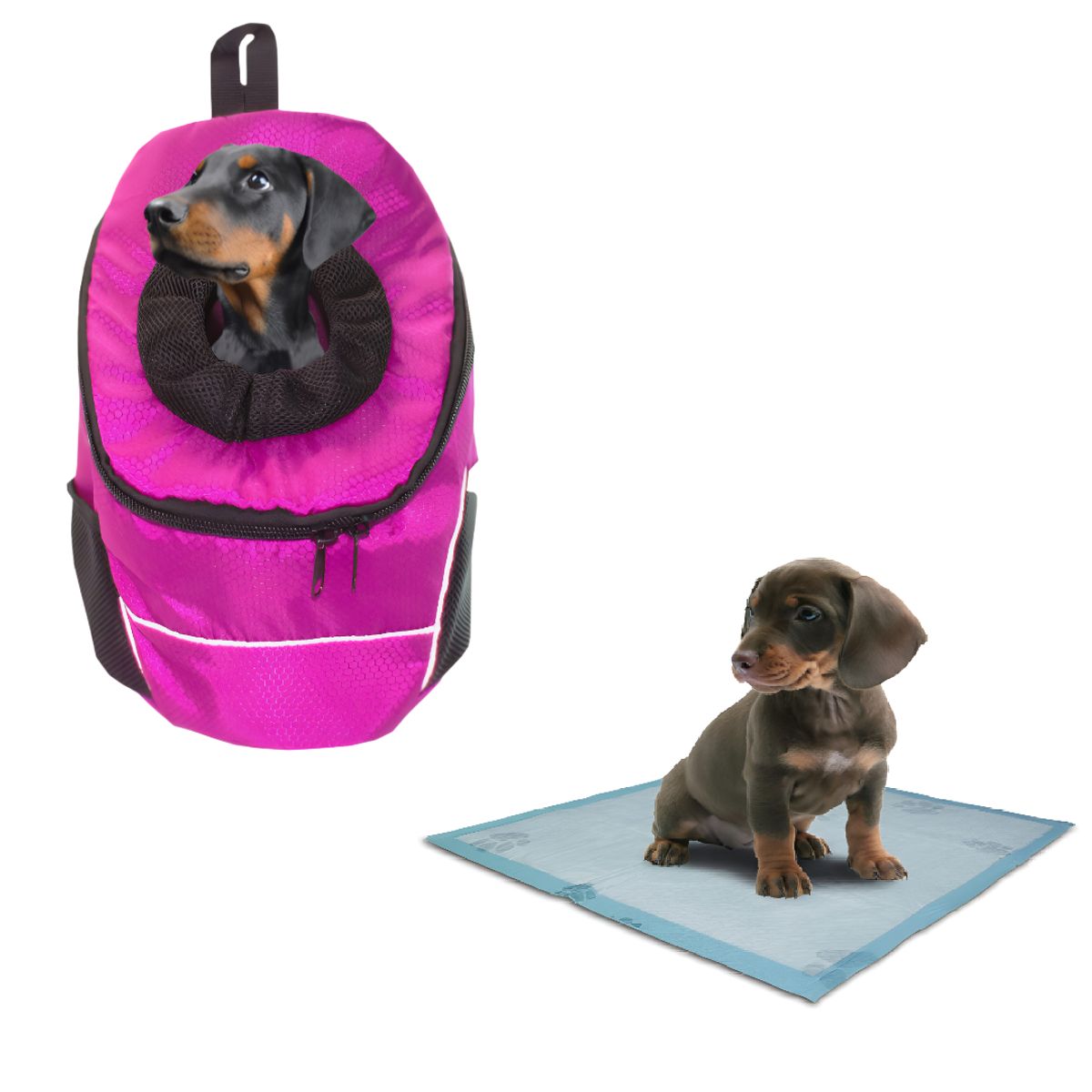 HALLY PET - Morral Cargador Ventana Med + 15 Und  Tapetes Rosado
