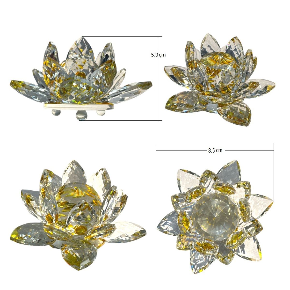 GENERICO - FLOR DE LOTO EN CRISTAL  COLOR AMARILLA 8cm