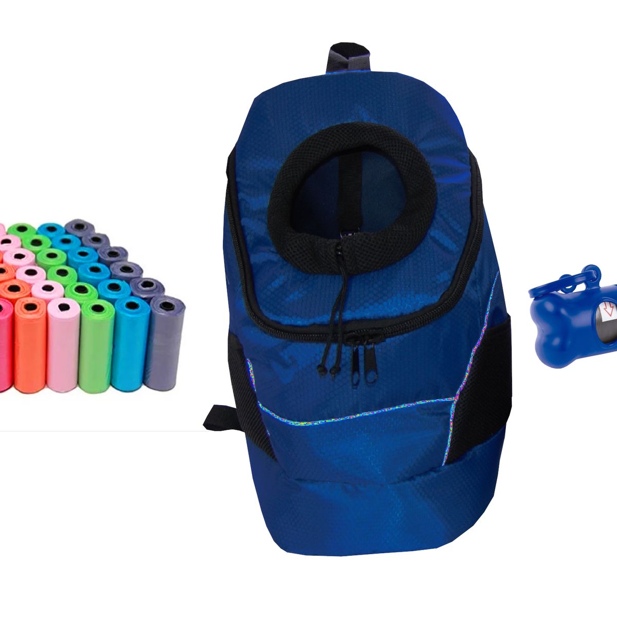 HALLY PET - Morral Cargador Ventana Grd + Dispensador + 20 Rollos Azul Oscuro