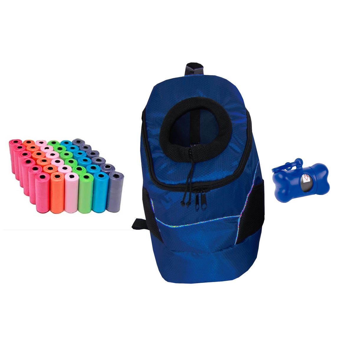 HALLY PET - Morral Cargador Ventana Grd + Dispensador + 20 Rollos Azul Oscuro