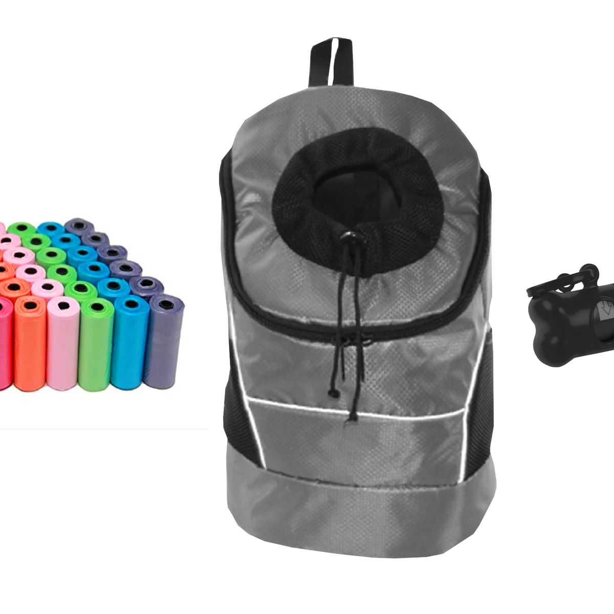 HALLY PET - Morral Cargador Ventana Grd + Dispensador + 20 Rollos Gris