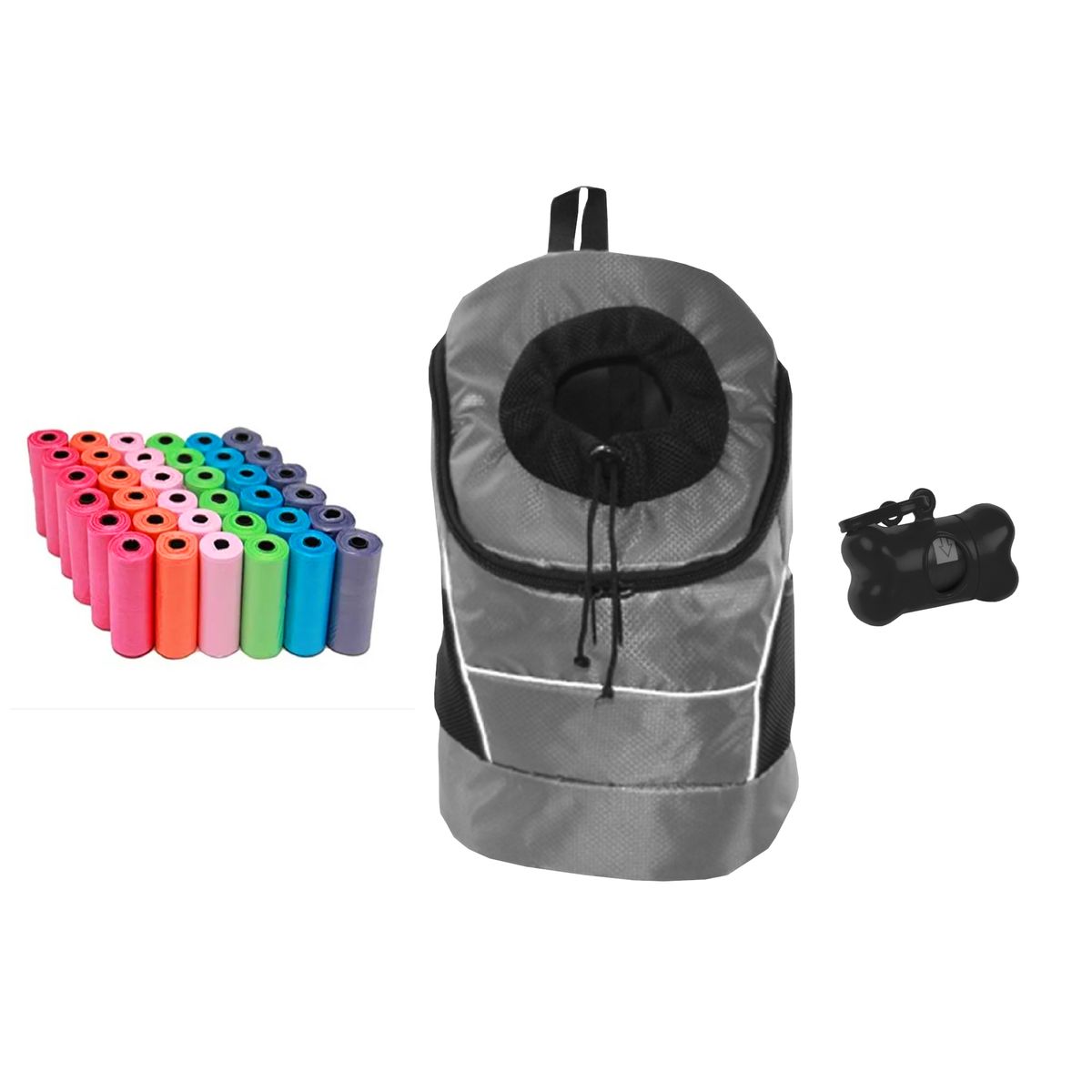 HALLY PET - Morral Cargador Ventana Grd + Dispensador + 20 Rollos Gris