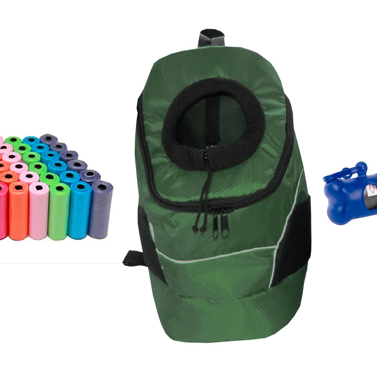 HALLY PET - Morral Cargador Ventana Grd + Dispensador + 20 Rollos Verde