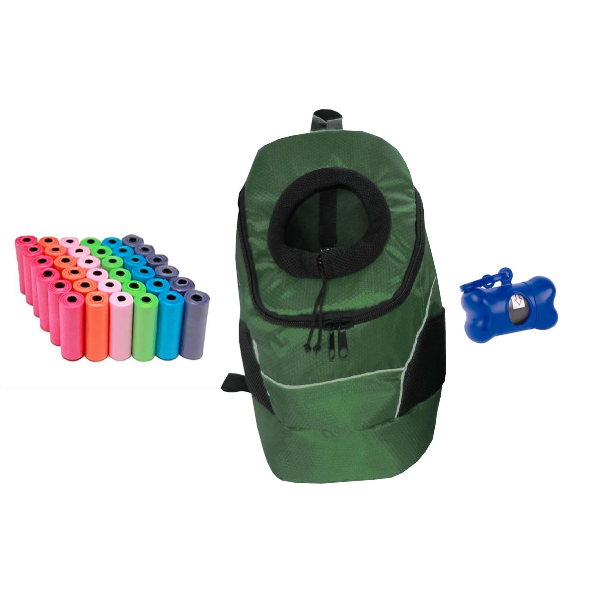 HALLY PET - Morral Cargador Ventana Grd + Dispensador + 20 Rollos Verde