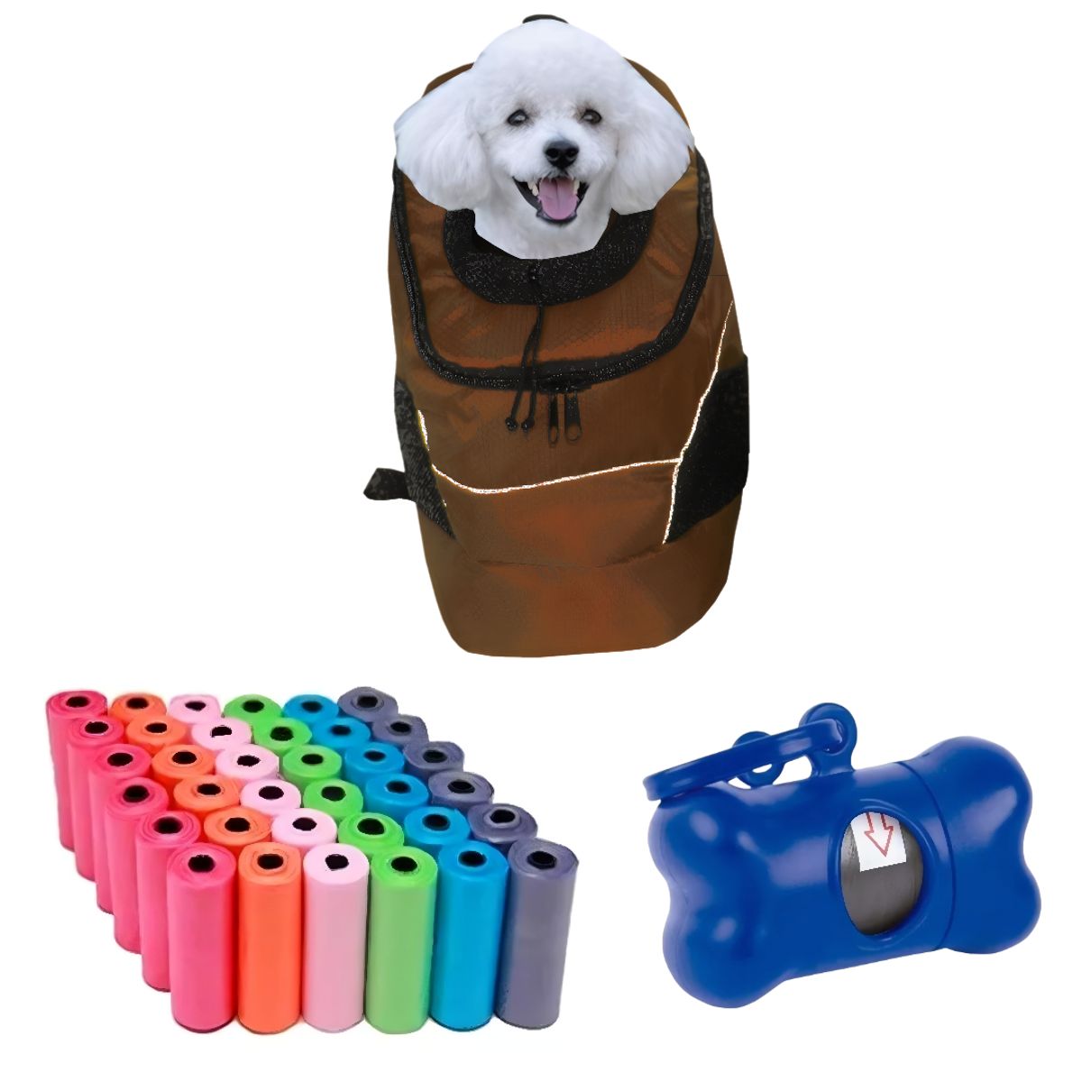 HALLY PET - Morral Cargador Ventana Grd + Dispensador + 20 Rollos Marron