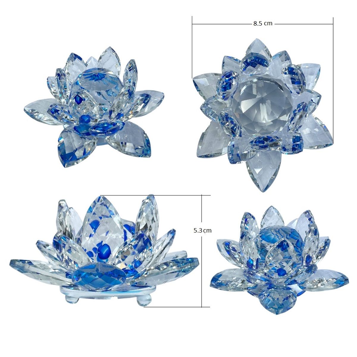 GENERICO - FLOR DE LOTO EN CRISTAL  COLOR AZUL 8cm