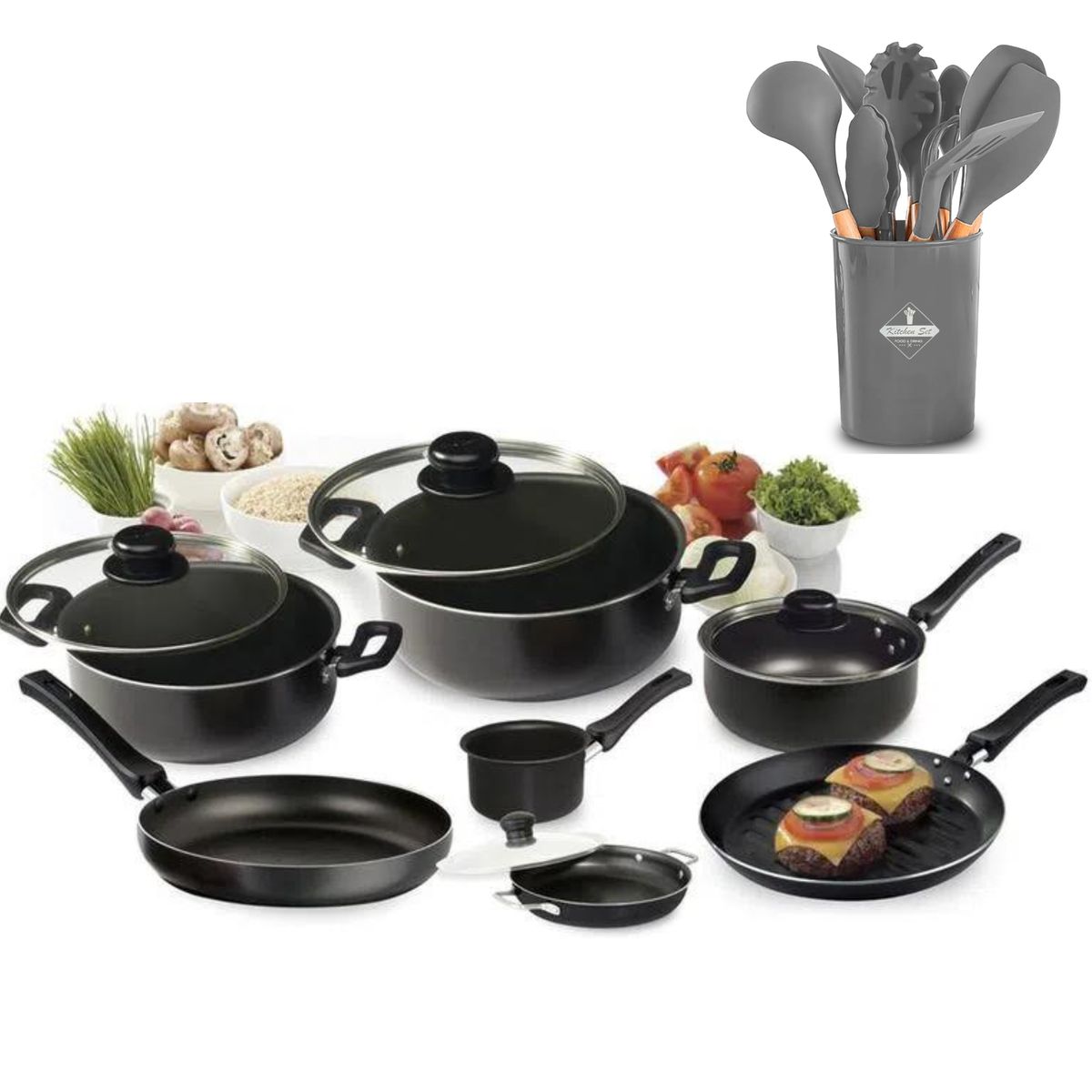 UNIVERSAL - Juego de Ollas Universal 11 Piezas Antiadherente + Set de Utensilios