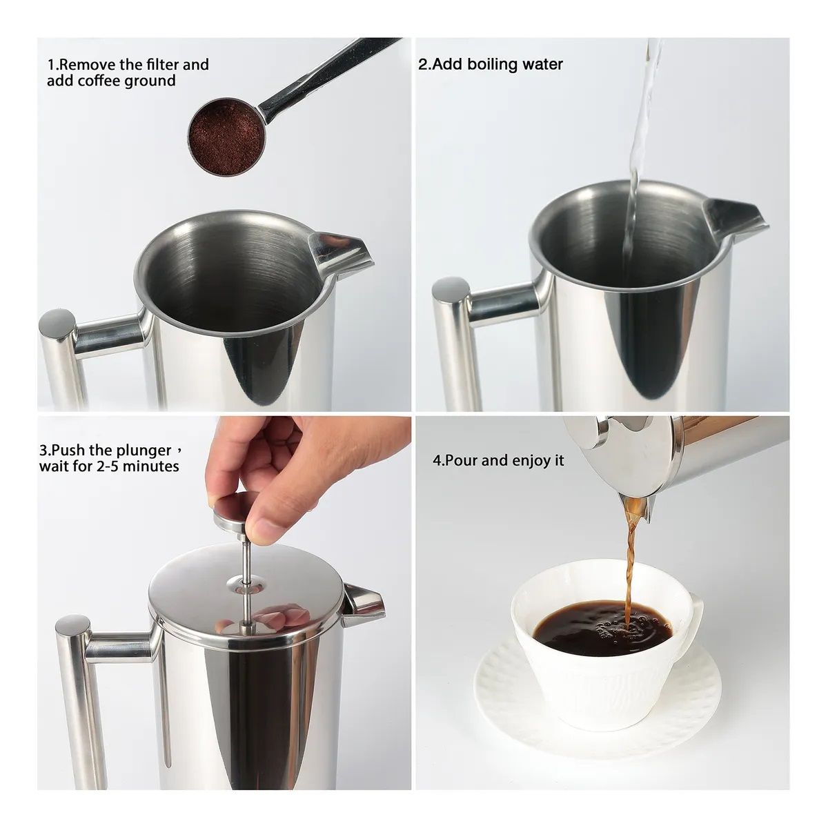 GENERICO - Cafetera De Prensa Francesa De Acero Inoxidable