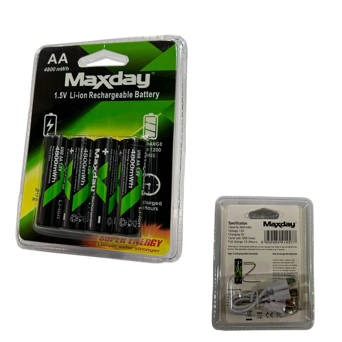 GENERICO - Baterias Recargables Aa 1.5v X4 Tipo C 4800 Mwh