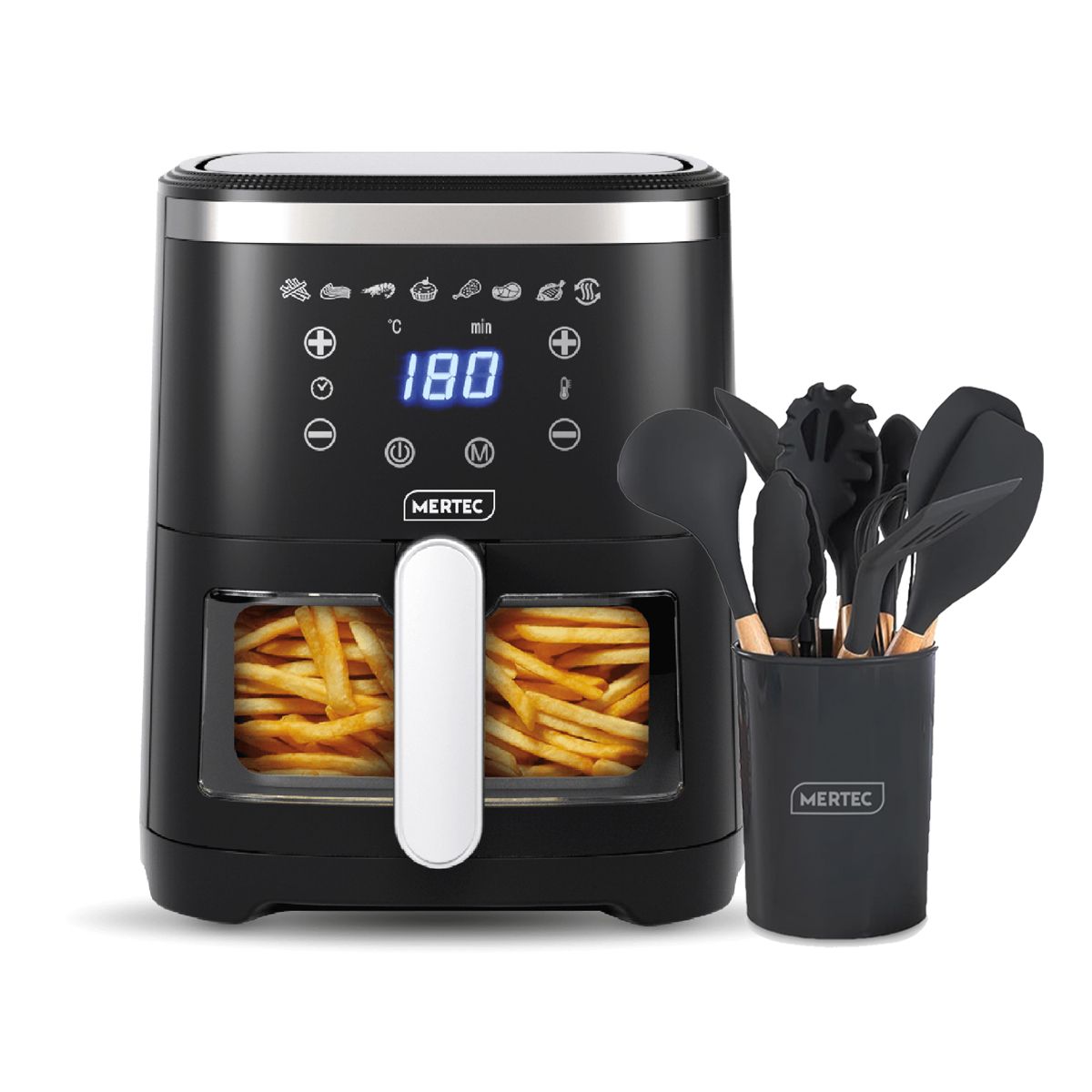 MERTEC - Freidora de Aire Digital 4.2 Litros Mertec + Set de Utensilios