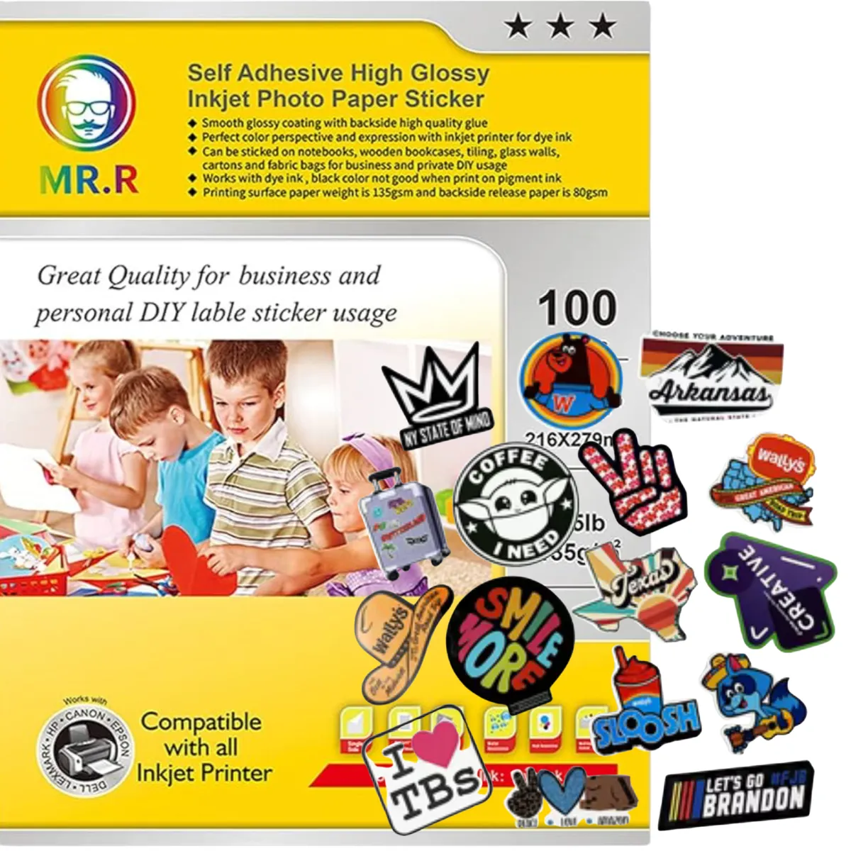 MR - Papel Fotografico Adhesivo Sticker A4 Glossy X50 Hojas 135gr