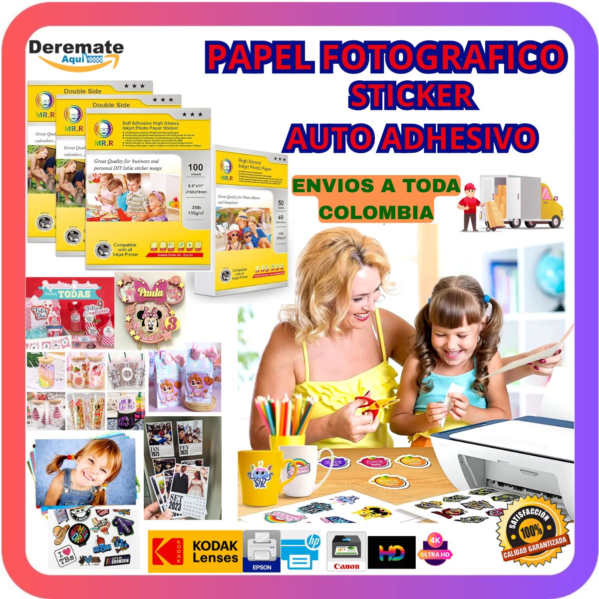 MR - Papel Fotografico Adhesivo Sticker A4 Glossy X50 Hojas 135gr