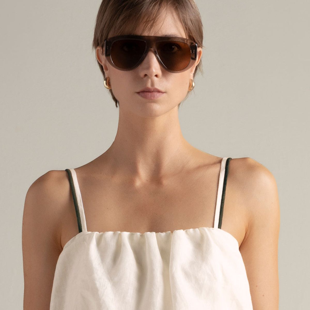 TOUCHE BALNEAIRE - Top corto con tiras en lino  0A09C61