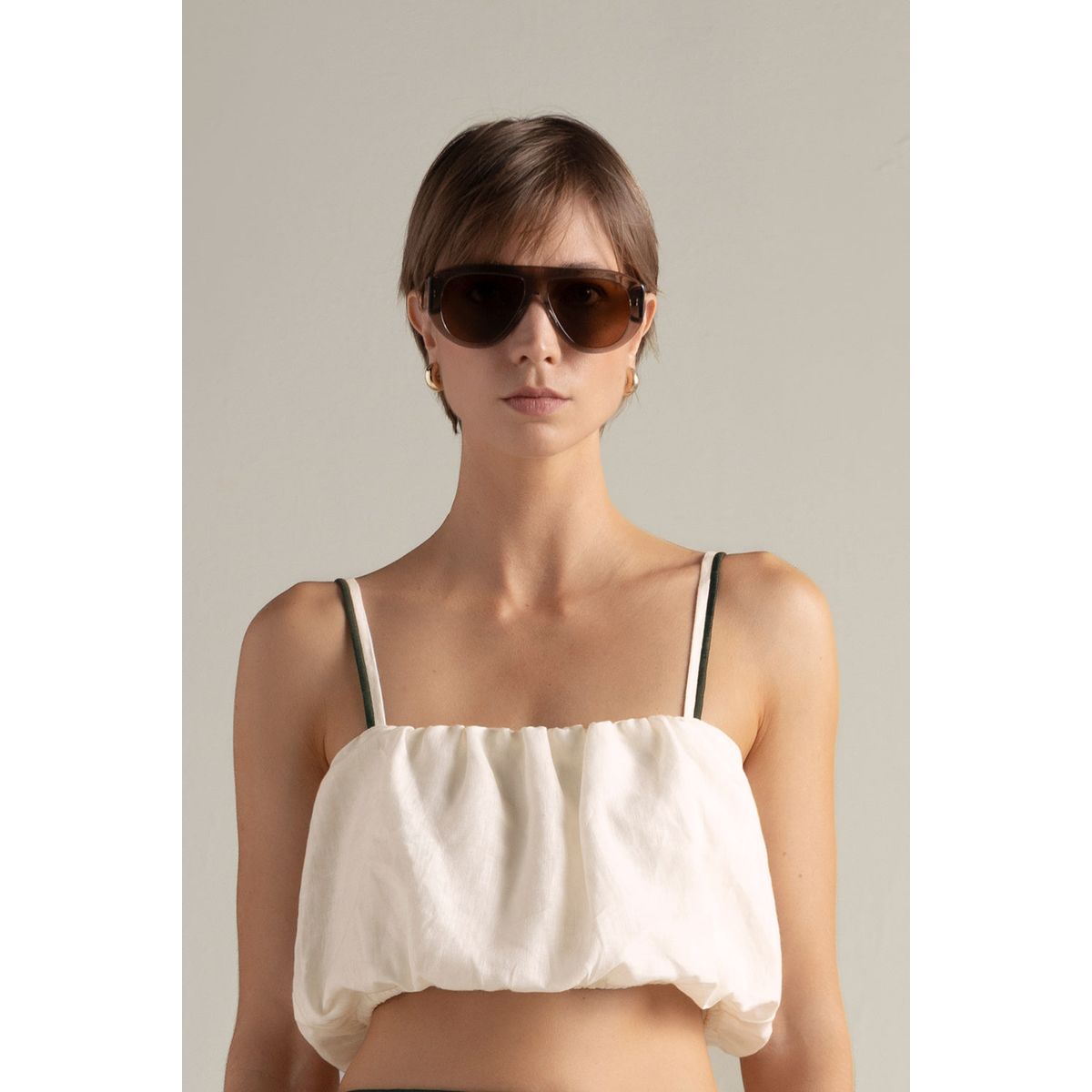 TOUCHE BALNEAIRE - Top corto con tiras en lino  0A09C61