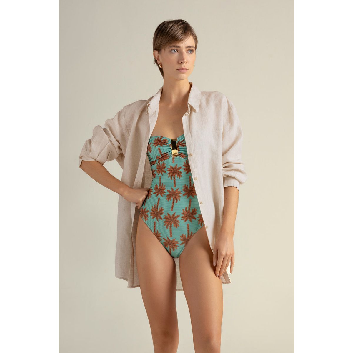 TOUCHE BALNEAIRE - Camisa manga larga en lino 100% color caqui 0A72C61