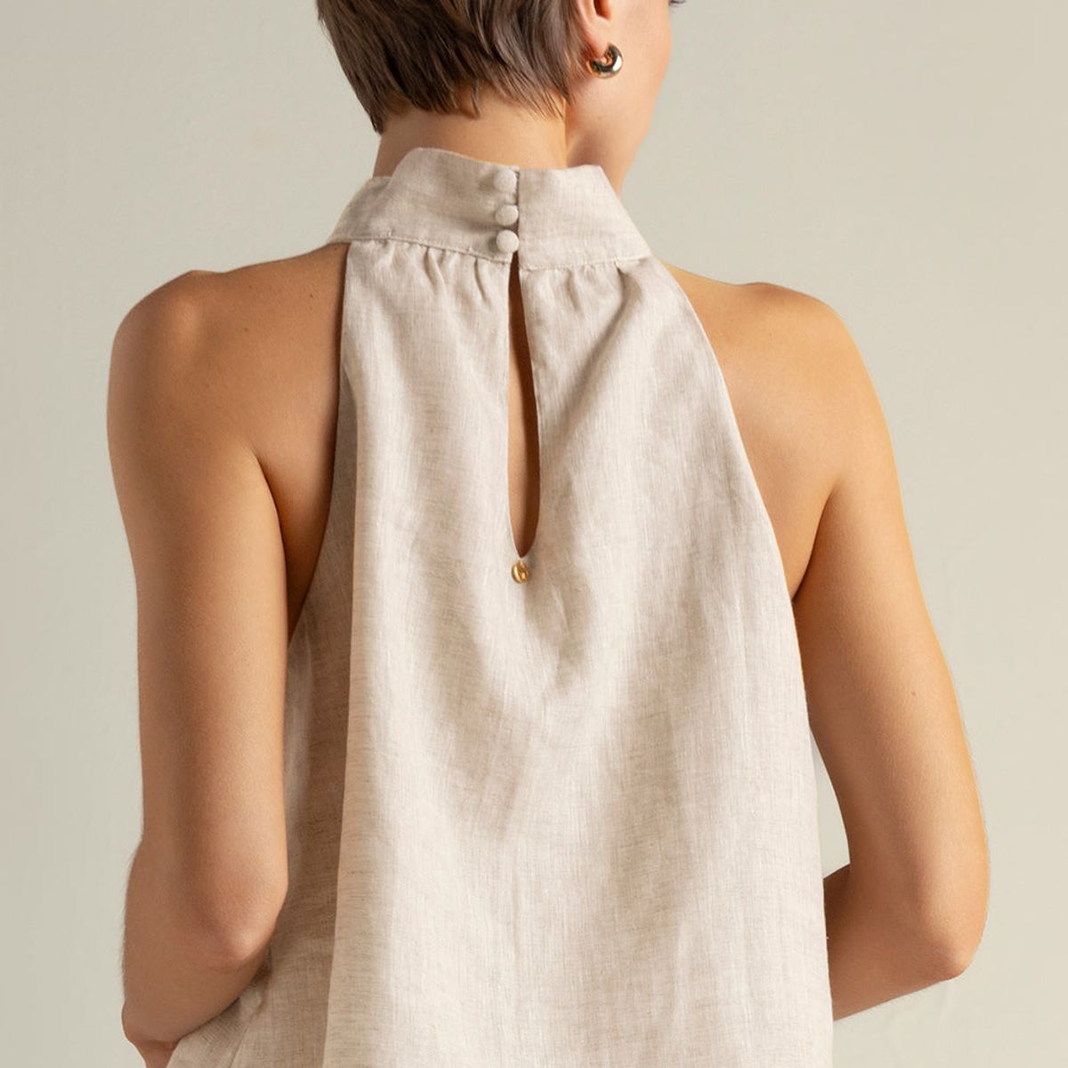 TOUCHE BALNEAIRE - Top halter en lino 100% color caqui 0A71C61