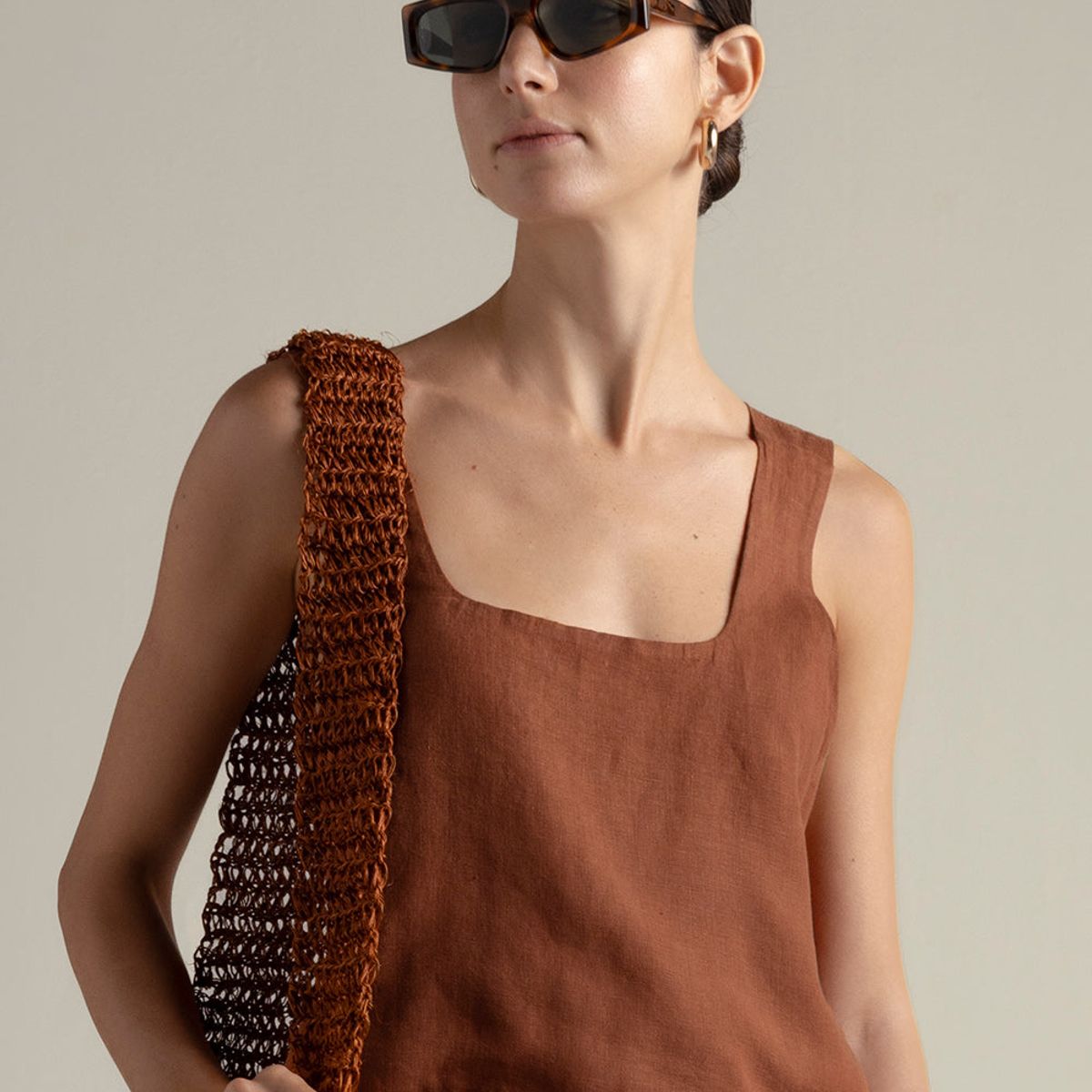 TOUCHE BALNEAIRE - Top corto en lino 100% color terracota 0A96T61