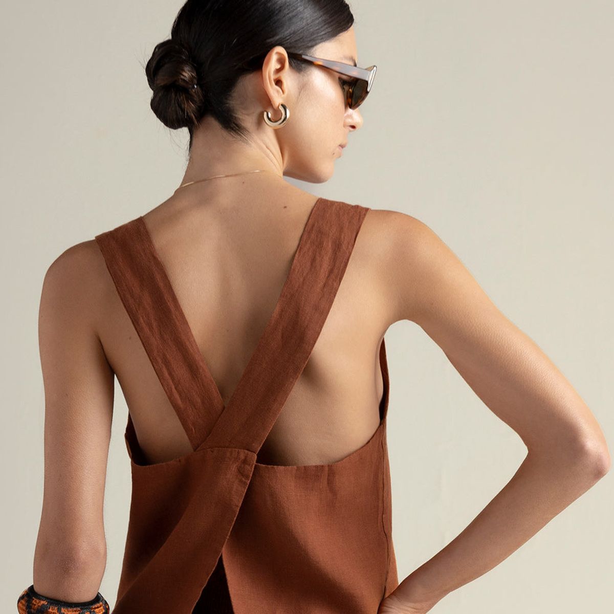 TOUCHE BALNEAIRE - Top corto en lino 100% color terracota 0A96T61