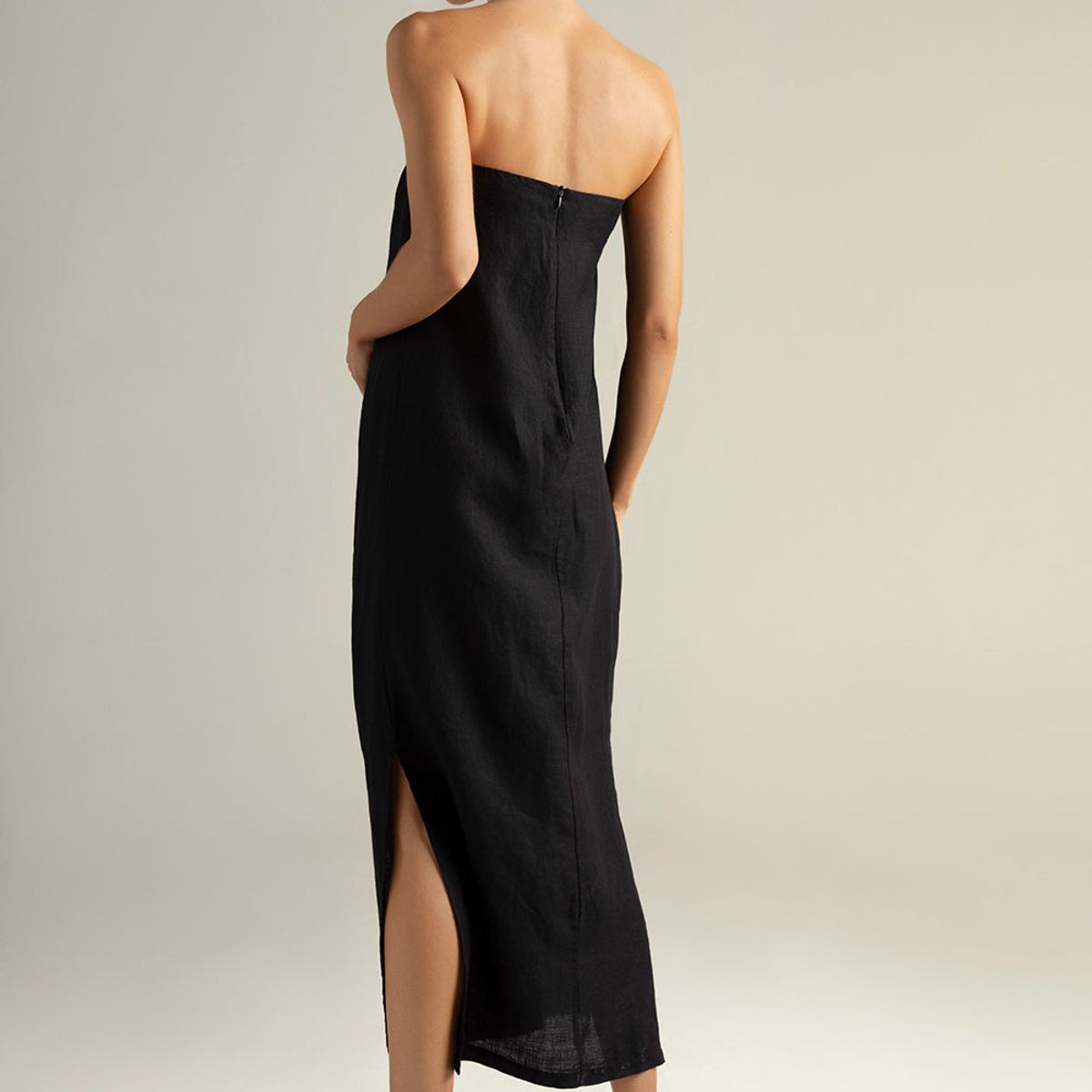 TOUCHE BALNEAIRE - Vestido largo bandeau en lino 100% color negro 0F19N61