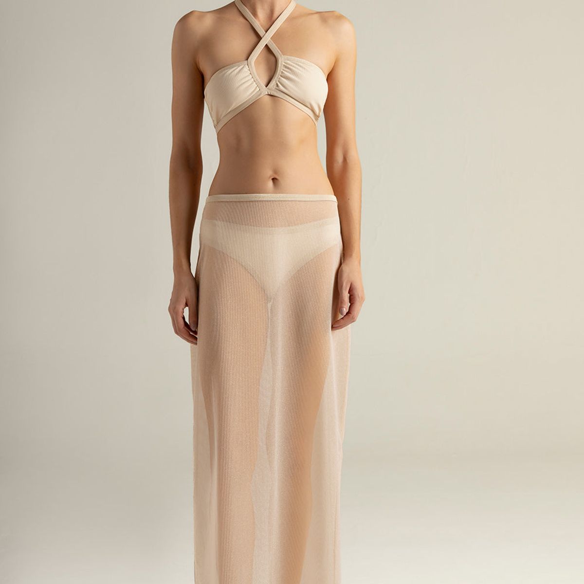 TOUCHE BALNEAIRE - Falda larga en malla color beige 0F26B61